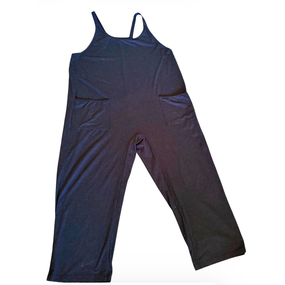 Zyia Active Womens Navy Blue Relaxed Wide Leg Jumpsuit Pockets Size S Runs Big